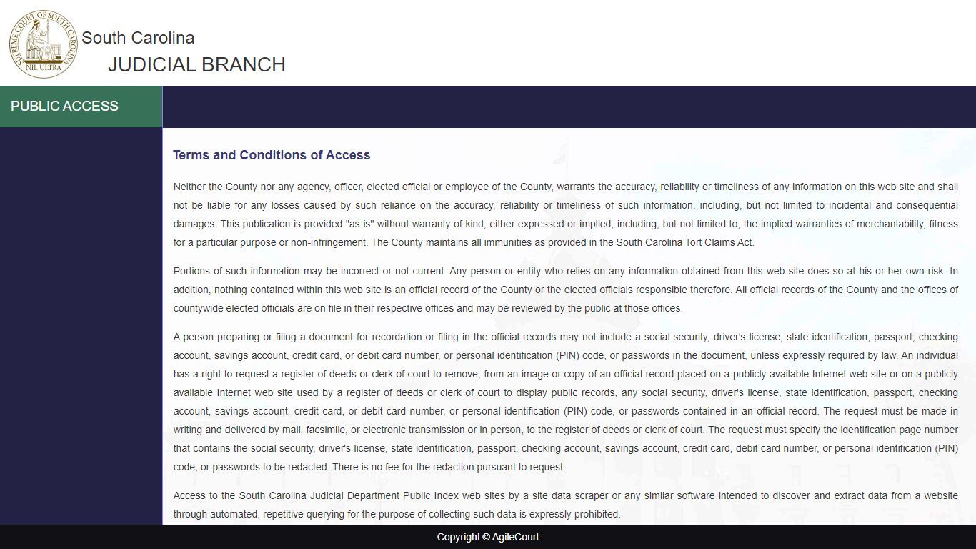 Public Access- AgileCourt Terms and Conditions